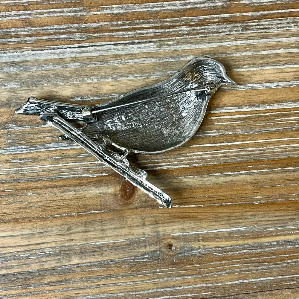 Beautiful Blue & Purple Rhinestone Bird on a Branch Brooch